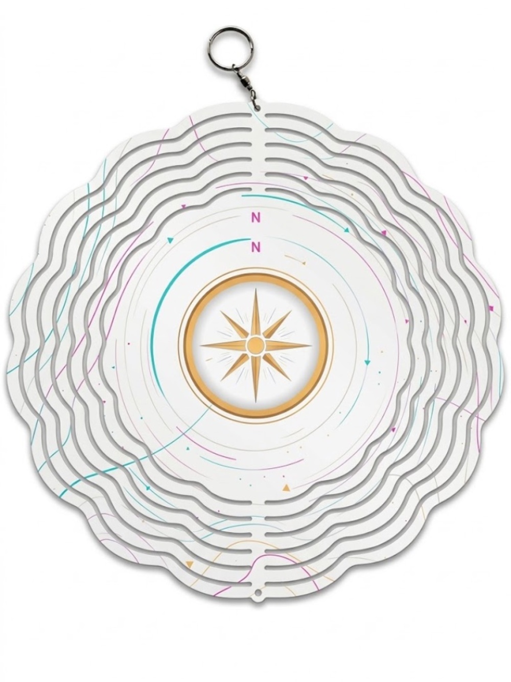 10" White Compass Topographic Kinetic Wind Spinner - Metal Hanging Yard Decor